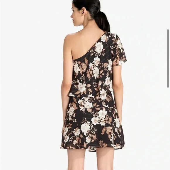 LUCKY BRAND ONE SHOULDER FLORAL MINI DRESS SIZE M BLACK/MULTI - Picture 3 of 15